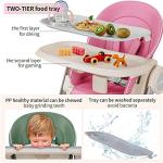 Baby High Chair for Babies and Toddlers Foldable Children's Feeding Chairs Adjustable Food Eating Seat Highchairs for Baby Girl Boy with Reclining Backrest and Footrest, Removable Tray (Pink) from cynebaby