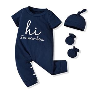 HINTINA Preemie Premature Baby Boy Romper Coming Home Outfits Hi I'm New Here Jumpsuit Summer Clothes Set Premie by 
