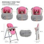 Baby High Chair for Babies and Toddlers Foldable Children's Feeding Chairs Adjustable Food Eating Seat Highchairs for Baby Girl Boy with Reclining Backrest and Footrest, Removable Tray (Pink) from cynebaby