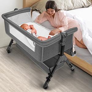 Obleba Bedside Bassinet for Baby, Bedside Crib with Wheels, Easy to Assemble Bassinet for Newborn/Infant, Adjustable Bedside Sleeper, Adjustable Heights(Grey) by Dongguan Yixin E-commerce Co., LTD