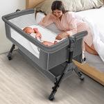 Obleba Bedside Bassinet for Baby, Bedside Crib with Wheels, Easy to Assemble Bassinet for Newborn/Infant, Adjustable Bedside Sleeper, Adjustable Heights(Grey) by Dongguan Yixin E-commerce Co., LTD