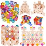 Agirlgle Wooden Rainbow Building Blocks Cube Gem Stacking Blocks Toy - Colorful Montessori Rainbow Stacker Toy Elegant Wood Rainbow Cube Blocks- Acrylic Blocks Educational Toys for Toddlers- 80Pcs from Agirlgle