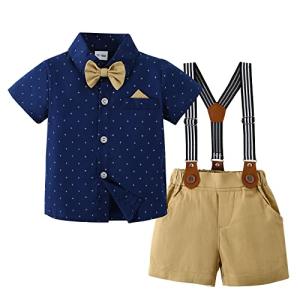 nilikastta Baby Boy Clothes Suits, Toddler Summer Formal Short Shirt+Bowtie+Suspender Shorts sets Gentleman Wedding Outfits(Blue,2-3T) by 