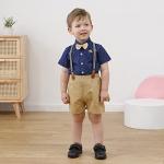 nilikastta Baby Boy Clothes Suits, Toddler Summer Formal Short Shirt+Bowtie+Suspender Shorts sets Gentleman Wedding Outfits(Blue,2-3T) by 