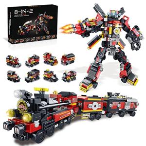 Steam Train Building Block Kits for Boys Girls Aged 6-12.Kids can Build a Steam Train or 8 Locomotive Models or a Robot.Top STEM Toys.8in2 Construction Toys.Idea Gifts for Kids(766P by fengniaogou