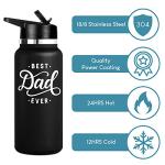 OTTIO Best Dad Ever Water Bottle, Gifts for from Daughter - 32oz Insulated Bottle Men, Tumbler Christmas Son, Father Day Gift & Birthday New Dad, Black by OTTIO