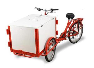 OMCAN 46659 Front Load Tricycle ICE Cream Bike RED Frame with White Wooden Box by OMCAN