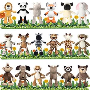18 Pieces Safari Stuffed Animals 9.9 Inch Cute Plush Jungle Animal Toys Set Includes Tiger Lion Elephant Monkey Zebra Raccoon Rhino Giraffe Stuffed Animals Bulk for Zoo Animal Theme Party by Zhanmai
