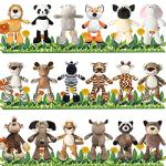 18 Pieces Safari Stuffed Animals 9.9 Inch Cute Plush Jungle Animal Toys Set Includes Tiger Lion Elephant Monkey Zebra Raccoon Rhino Giraffe Stuffed Animals Bulk for Zoo Animal Theme Party by Zhanmai