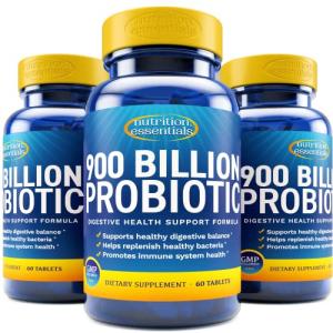 ðªðð¡ð¡ðð¥ Probiotics for Women and Men - With Prebiotic Fiber and Natural Lactase Enzyme for Digestive Health - 62% More Stable Probiotic for Gut Health Support - USA Made Vegan Formula Blend by Nutrition Essentials