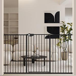 WAOWAO 36.22" Extra Tall Wide Pressure Mounted Baby Gate Triple Lock Walk Through Swing Auto Close Safety Black Metal Toddler Kids Child Dog Pet Puppy Cat for Indoor Stairs,Doorways 25.59"-81.49" inch by WAOWAO