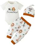 Newborn Boy Clothes Baby Coming Home Outfits Going Home Outfit Animal Hi I'm New Here Bodysuit (White, 0-3 Months) by 