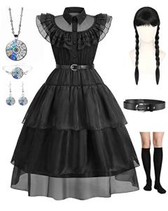 Nerveol Wednesday Addams Dress Girls Costume for Kids Family Halloween Costumes Cosplay Outfit Party Princess Dress 4-12Years from Nerveol