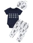 bilison Western Newborn Baby Boy Clothes Summer Infant Cowboy Outfit Cow Print Romper+Pants+Hat 3pcs Set by 