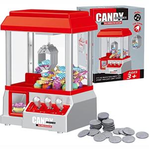 ZAAHH Mini Claw Machine for Kids, Red Candy Grabber Machine with 24 Game Coins Electronic Prize Toys, Dispenser Creative Claw Machine Arcade Game for Party Game Boys Girls Birthday Gift from ZAAHH