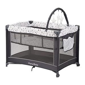 Pamo Babe Portable Playard,Sturdy Play Yard with Mattress and Toy bar with Soft Toys (Grey) from KU DOU DING
