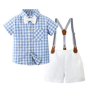 CARETOO Toddler Baby Boy Clothes Suits, Infant Boy Short Shirt+ Suspender Pants Outfit Sets Gentleman Wedding Suit 1-5 Years(Blue,12-18Months) by 