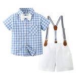 CARETOO Toddler Baby Boy Clothes Suits, Infant Boy Short Shirt+ Suspender Pants Outfit Sets Gentleman Wedding Suit 1-5 Years(Blue,12-18Months) by 