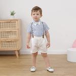 CARETOO Toddler Baby Boy Clothes Suits, Infant Boy Short Shirt+ Suspender Pants Outfit Sets Gentleman Wedding Suit 1-5 Years(Blue,12-18Months) by 