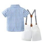 CARETOO Toddler Baby Boy Clothes Suits, Infant Boy Short Shirt+ Suspender Pants Outfit Sets Gentleman Wedding Suit 1-5 Years(Blue,12-18Months) by 