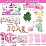 199 Pcs Dinosaur Party Supplies Girl, Hombae Pink Dinosaur Birthday Decorations Backdrop Balloon Garland Artificial Leaves Tablecloth Cake Topper Plate Napkin Cup Straw Knife Spoon Fork Pink by Hombae Ltd.