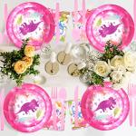 199 Pcs Dinosaur Party Supplies Girl, Hombae Pink Dinosaur Birthday Decorations Backdrop Balloon Garland Artificial Leaves Tablecloth Cake Topper Plate Napkin Cup Straw Knife Spoon Fork Pink by Hombae Ltd.