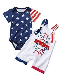 4th Of July Baby Boy Outfits 0-3 Months Newborn Boy My First 4th Of July Outfit Work Clothes Romper+ Stars And Stripes Short-Sleeved T-Shirt 2pcs Sets by 
