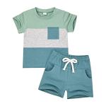 DOMOABEI 24 Month Boy Clothes Toddler Boy Summer Outfits Short Sleeve Patchwork T-Shirt Pocket Pant Boy Clothes Set Summer Clothes Boys Set Light Blue 2-3T by 