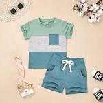 DOMOABEI 24 Month Boy Clothes Toddler Boy Summer Outfits Short Sleeve Patchwork T-Shirt Pocket Pant Boy Clothes Set Summer Clothes Boys Set Light Blue 2-3T by 