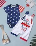 4th Of July Baby Boy Outfits 0-3 Months Newborn Boy My First 4th Of July Outfit Work Clothes Romper+ Stars And Stripes Short-Sleeved T-Shirt 2pcs Sets by 