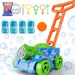 Bubble Lawn Mower for Toddlers, Automatic Bubble Mower â Includes Bubble Solution, Bubble Wand, Kids Bubble Machine w/Light, Baby Push Toy, Birthday Gifts, Outdoor Toys â Blue Bubble Blower by Pupu Pig