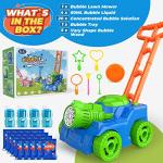 Bubble Lawn Mower for Toddlers, Automatic Bubble Mower â Includes Bubble Solution, Bubble Wand, Kids Bubble Machine w/Light, Baby Push Toy, Birthday Gifts, Outdoor Toys â Blue Bubble Blower by Pupu Pig