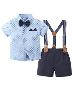 YALLET Toddler Baby Boy Outfits 1-5T Boys Suits Gentleman Short Sleeve Button Shirts+Bowtie+Suspender Shorts Formal Clothes from 
