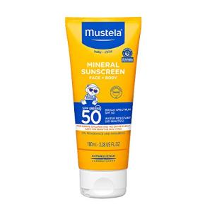 Mustela Baby Mineral Sunscreen Lotion SPF 50 Broad Spectrum - Face & Body Sun Lotion for Sensitive Skin - Non-Nano, Water Resistant & Fragrance Free - 3.38 fl. oz by AmazonUs/EXQEV