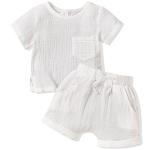 ASTRILL Newborn Baby Boys Girls Clothes Linen 2Pcs Summer Outfits Short Sleeve T-Shirt Tops Solid Shorts Sets Gender Neutral Clothes White from 