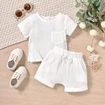 ASTRILL Newborn Baby Boys Girls Clothes Linen 2Pcs Summer Outfits Short Sleeve T-Shirt Tops Solid Shorts Sets Gender Neutral Clothes White from 