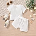 ASTRILL Newborn Baby Boys Girls Clothes Linen 2Pcs Summer Outfits Short Sleeve T-Shirt Tops Solid Shorts Sets Gender Neutral Clothes White from 