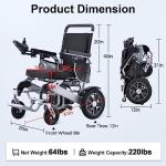 New Update Lightweight Electric Wheelchair Folding Power Mobility Wheelchair Weight Only 48Lbs with 12"Solid Rear Tires More Stable Support 120Kg Dual Motors and 2*6Ah Lithium Batteries by Wisging