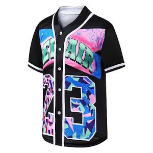 NOVVIV Youth 90s Clothing for Kids,Unisex Hip Hop Outfit for Party,Fresh Prince of Bel Air Baseball Jersey, Button Down Shirt(Large) Black from 