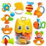 CUTE STONE Baby Rattles Toys Set, Babies Teethers Toys for Baby 3-12 Months, Early Development Learning Toy with Grasp, Spin Rattle Set and Storage Box, Newborn Infant Birthday Gifts for Girls & Boys by Cute Stone