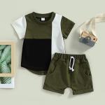 Toddler Baby Boy Summer Clothes Short Sleeve Contrast Color T Shirt Top with Pocket Shorts Newborn 2Pcs Outfits Set (Green, 12-18 Months) by Sduydiosy