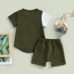 Toddler Baby Boy Summer Clothes Short Sleeve Contrast Color T Shirt Top with Pocket Shorts Newborn 2Pcs Outfits Set (Green, 12-18 Months) by Sduydiosy