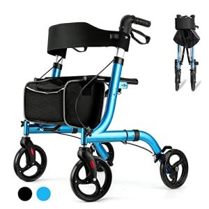 Foldable All Terrain Walker for Senior with Seat, Lightweight Aluminum Rollator Walker with Seat, Rolling Walker with Adjustable Handles, Rollator Walker with Seat for Senior/Adult by SOUHEILO by SOUHEILO US