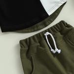 Toddler Baby Boy Summer Clothes Short Sleeve Contrast Color T Shirt Top with Pocket Shorts Newborn 2Pcs Outfits Set (Green, 12-18 Months) by Sduydiosy