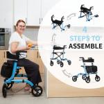 Foldable All Terrain Walker for Senior with Seat, Lightweight Aluminum Rollator Walker with Seat, Rolling Walker with Adjustable Handles, Rollator Walker with Seat for Senior/Adult by SOUHEILO by SOUHEILO US