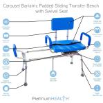 Carousel Sliding Shower Chair Tub Transfer Bench with Swivel Seat, Premium Padded Bath, with Pivoting Arms, Adjustable Space Saving Design for Tubs, Inside Shower, for Handicap & Seniors, Blue by Platinum Health