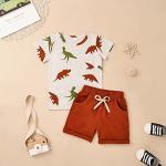 Bekarsy 18 to 24 Month Boy Clothes Summer Outfits Toddler Boy Dinosaur Short Sleeve T-Shirt & Shorts Clothing Set, Brown Dinosaur Set 18-24M/80cm by 