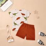 Bekarsy 18 to 24 Month Boy Clothes Summer Outfits Toddler Boy Dinosaur Short Sleeve T-Shirt & Shorts Clothing Set, Brown Dinosaur Set 18-24M/80cm by 