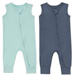 Baby Sleeveless Romper Bamboo 2-Way Zipper 2pcs Toddler Summer Jumpsuit Outfits Infant Footless Pajamas Onesie(Mint & Moonlight Blue, 0-3m) by 