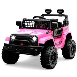 Jojoka Ride TruckÂ Electric Ride on Car with RemoteÂ Control, Spring Suspension, LED Lights, Bluetooth, 2 Speeds, Ride on Toys for Kid Aged 3-8 (Pink) from Jojoka